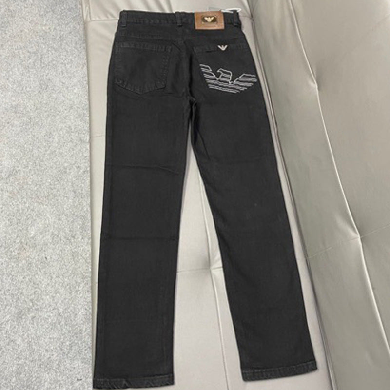 Jeans Neri Ricamati Uomo Slim Gamba Dritta | Black Eagle