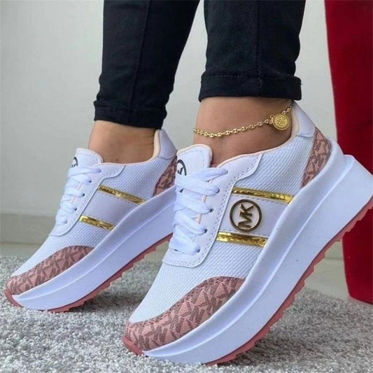 Zapatillas de comercio exterior zapatillas de talla grande para mujer aumento de estatura con bloqueo de color delantero con cordones zapatos cómodos zapatillas blancas pequeñas