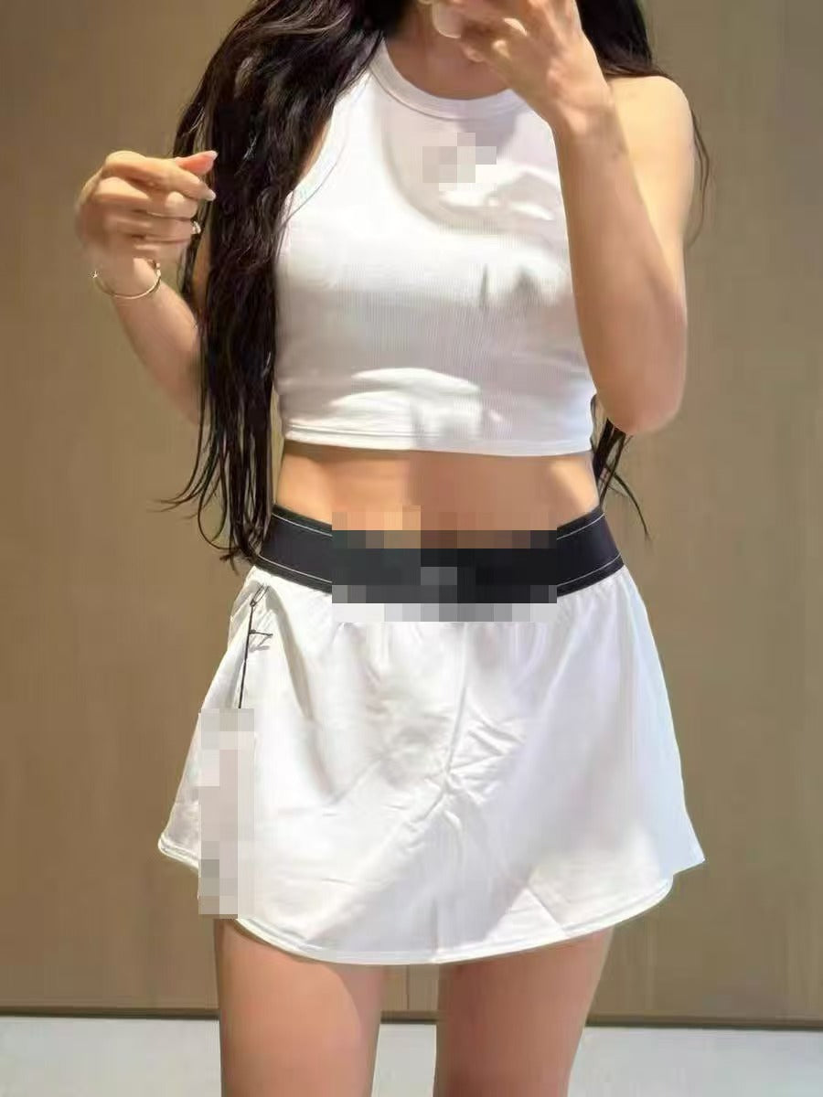 Falda de malla AL para mujer, pantalones antiexposición con estampado de letras, nueva falda de tenis para el verano, falda midi de yoga deportiva deportiva