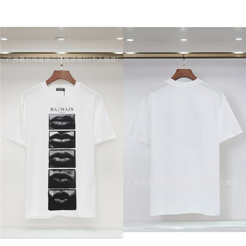 Versión correcta de la tendencia de lujo de París B: 26SS nuevo bordado unisex con cuello redondo, camiseta de algodón de manga corta y manga corta, comercio exterior