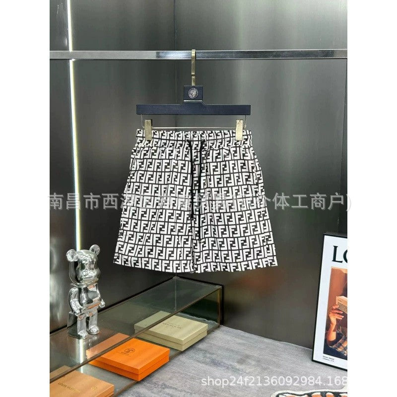 Pantalones cortos de playa de hombre con doble letra F de comercio exterior transfronterizo, pantalones cortos de baño de playa, pantalones cortos casuales elásticos de secado rápido
