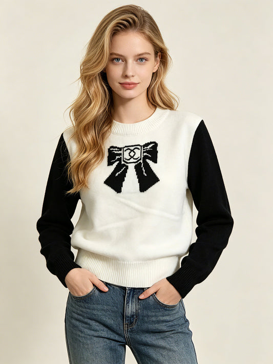 Women's jacquard sweater C | Color block sleeves