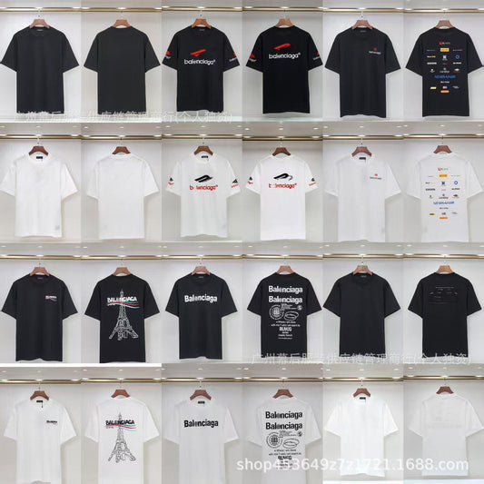 Versión correcta de la tendencia de lujo de París B: 26SS nuevo bordado unisex con cuello redondo, camiseta de algodón de manga corta y manga corta, comercio exterior