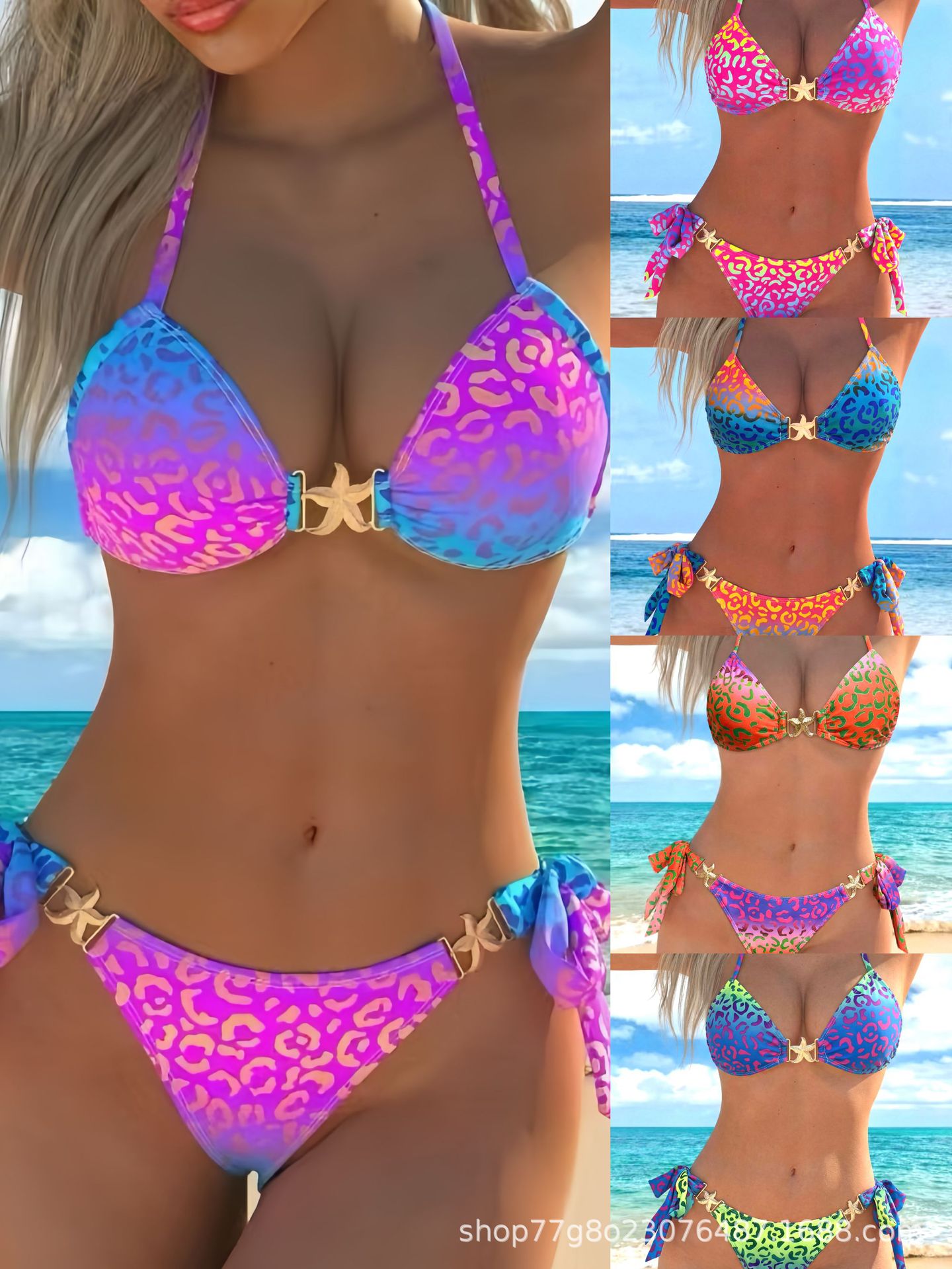 2026 Conjunto de bañadores sin espalda sin espaldas de moda con estampado de leopardo partido en Amazon 2026