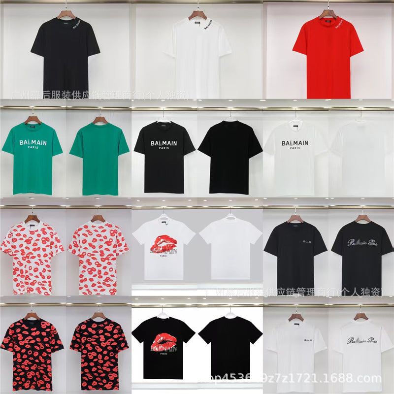 Versión correcta de la tendencia de lujo de París B: 26SS nuevo bordado unisex con cuello redondo, camiseta de algodón de manga corta y manga corta, comercio exterior