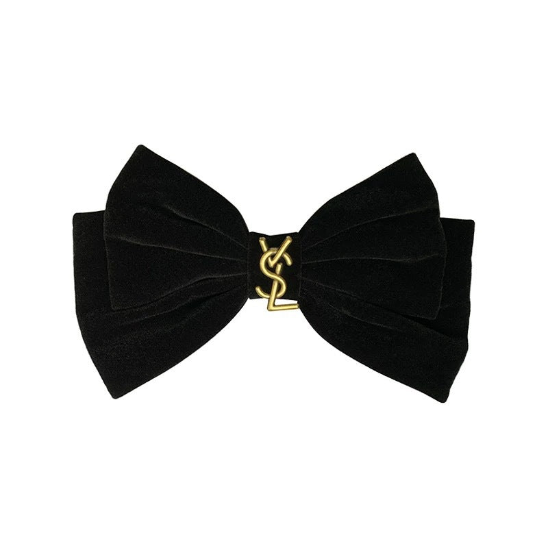 Pinza de pelo estilo Chanel con lazo de terciopelo negro, pinza vintage francesa, accesorio premium de clip de tiburón