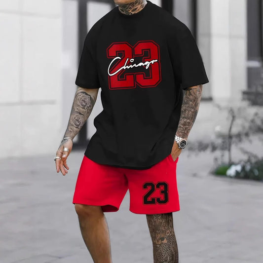 Conjunto casual de hip-hop casual de verano con impresión digital 3D de Amazon de Amazon lleva pantalones cortos de cuello redondo y manga corta sueltos