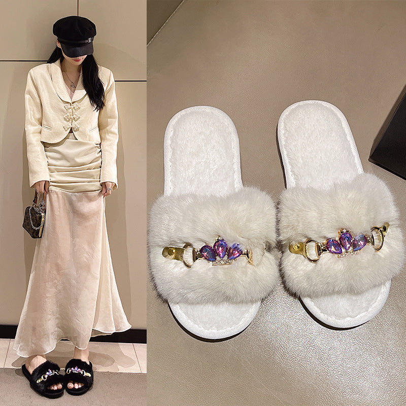 Comercio exterior, hogar transfronterizo, cadena de cristal, zapatillas de lana engrosadas, zapatillas de algodón para mujeres de otoño e invierno, fabricantes de zapatillas de abrigo