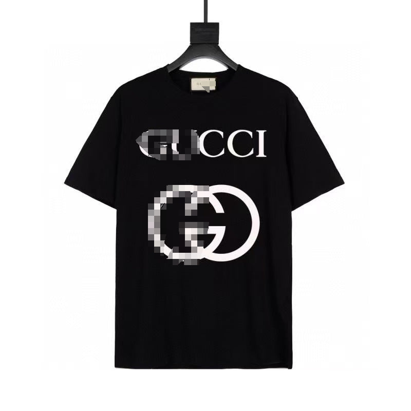Letra de la familia G, camiseta con estampado de perro de pan, doble anillo, gran logo, manga corta, hombre y mujer de la misma pareja, estilo transfronterizo