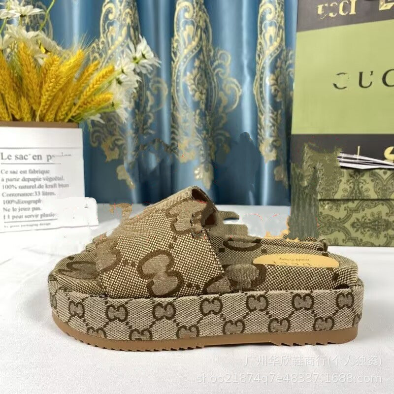 Sandalias de tacón inclinado talla grande para mujer de talla grande G para mujer, zapatos de plataforma nuevos 2026, sandalias de suela gruesa de una línea para hombres y mujeres, tallas 34-45