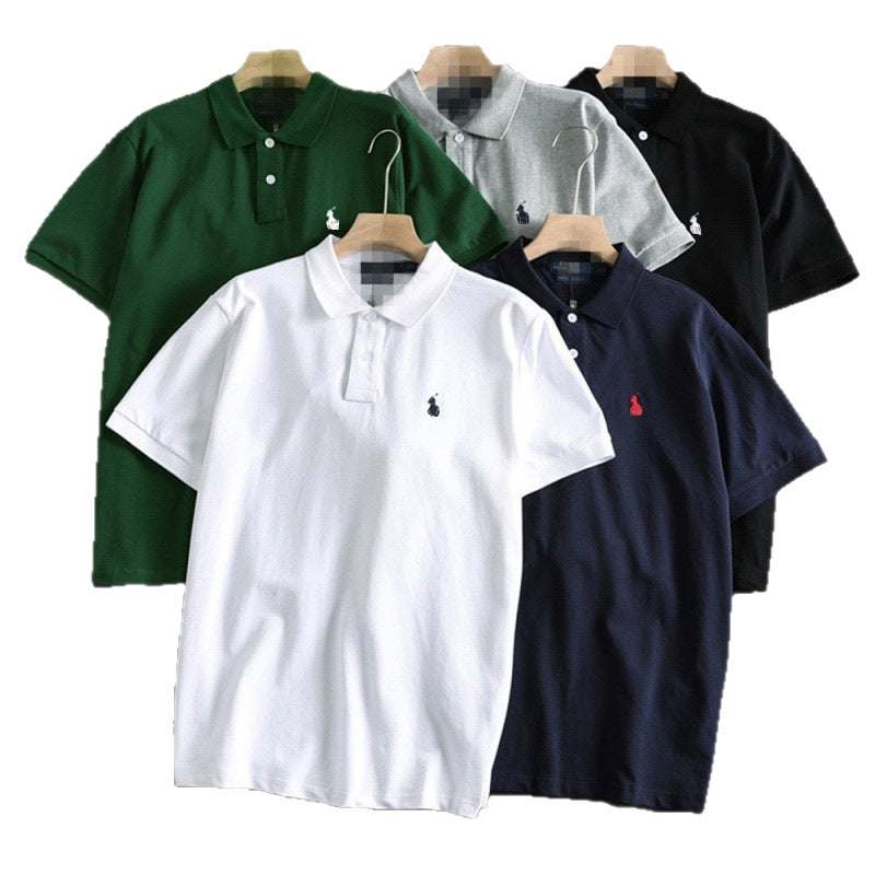 Verano 2025 Comercio Exterior RLoro Camiseta Raco Ralph Lawrence Camiseta de Manga Corta Hombre Logo de Solapa Pony Bordada Ropa Casual Bordada