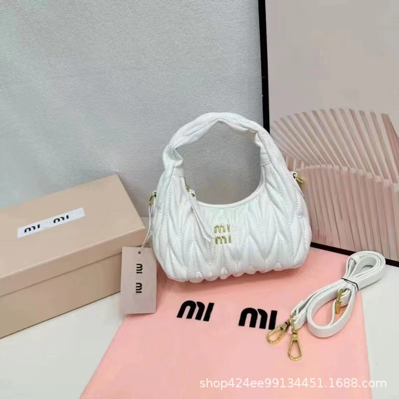 Miu Home Nuevo bolso de empanadillas de mano, Bolsa de mano de comercio exterior, Bolso de mujer, Mini bandolera de un solo hombro, Hilos bordados Caseros con nubes plisadas