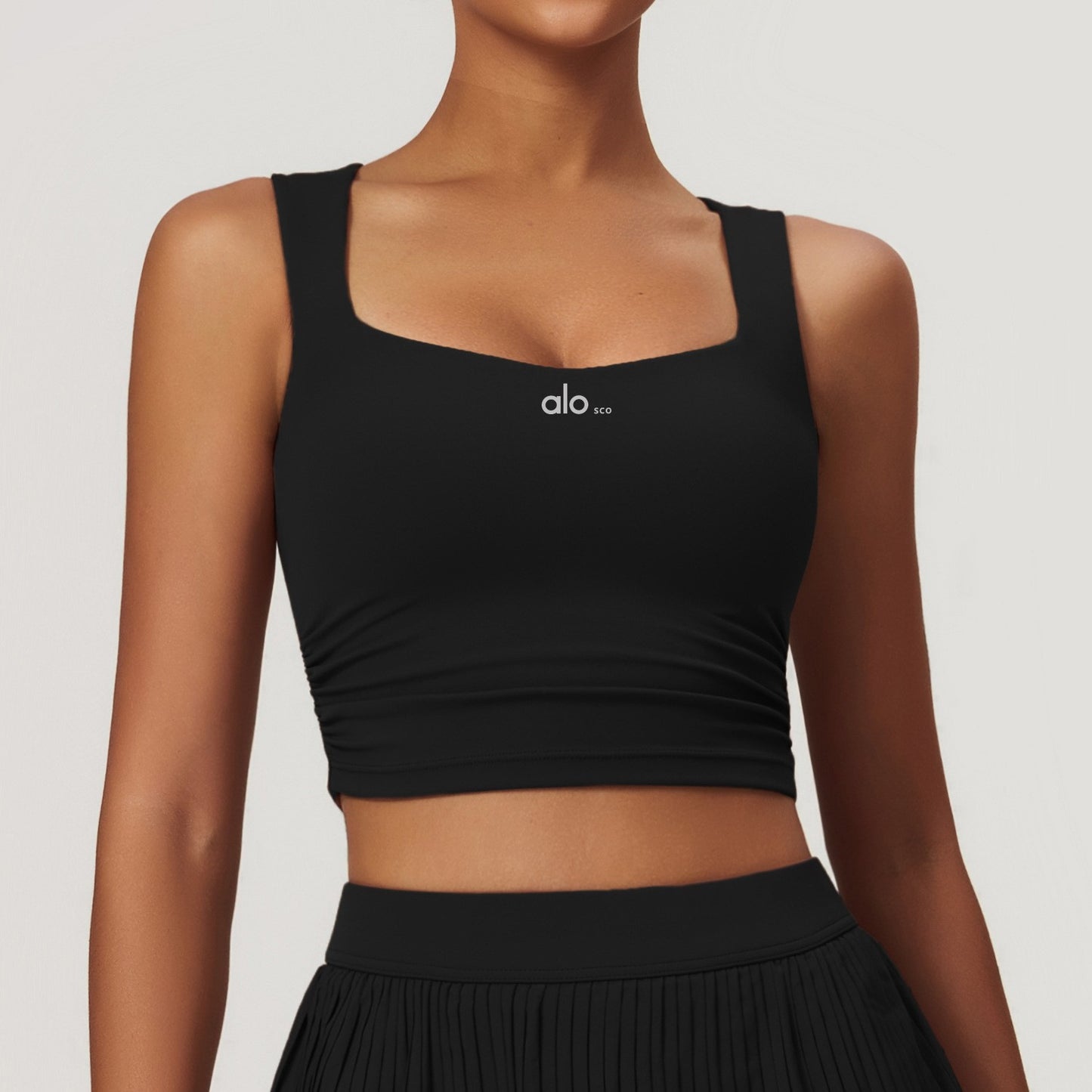 Conjunto de falda de tenis de ALOSCO, set de yoga para exteriores, camiseta de sujetadores de dos piezas, falda deportiva antideslizante de secado rápido