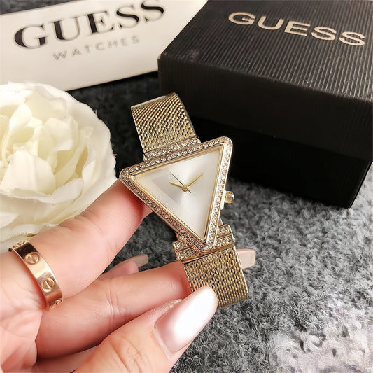 GUE Women's Triangular Watch | Quartz and Mesh Strap