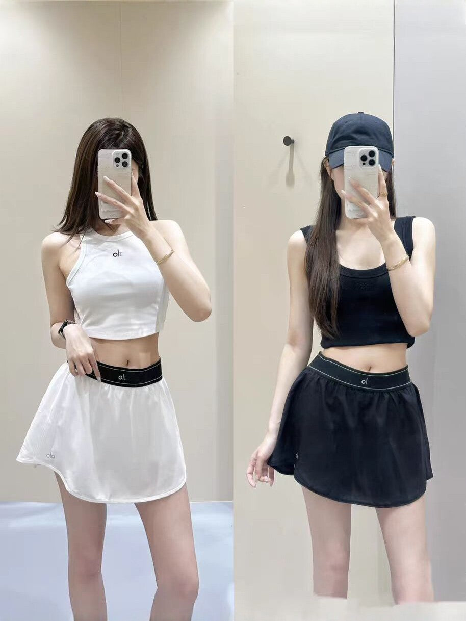 Combinación de chaleco + falda de malla: conjunto deportivo de verano para mujer, falda corta fitness para mujer, conjunto de camiseta de dos piezas para ajustarse rápido y de secado rápido, moderno