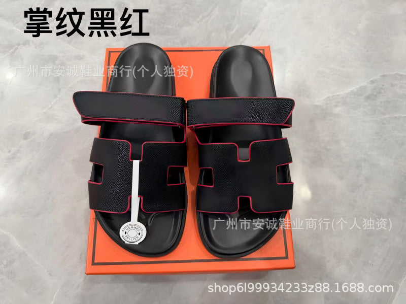 Sandalias Planas Velcro Mujer Suela Gruesa Cuero