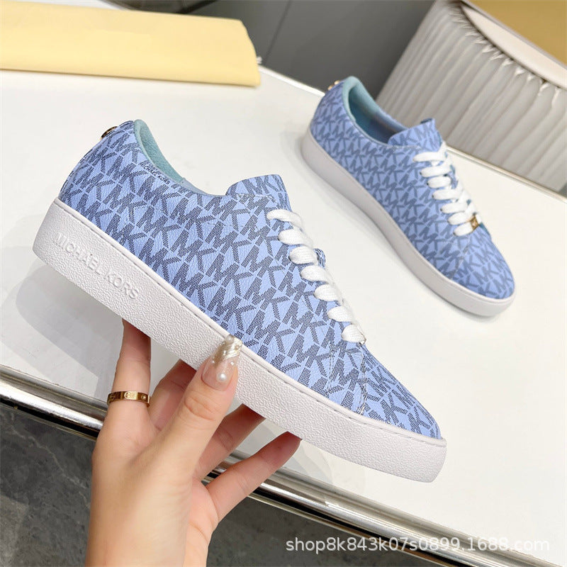 2024MK moda nuevas zapatillas blancas de mujer, piel de becerro, hebilla metálica con cordones, zapatillas de escalada, tendencia zapatillas de correr