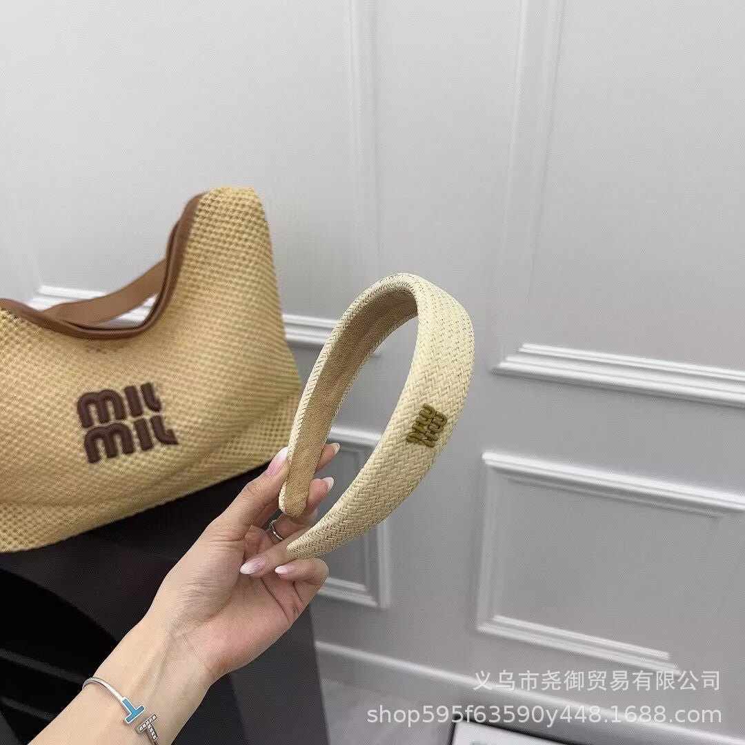 Nueva cinta de alta gama de moda MM, diadema alta y de borde ancho, pasador sencillo para lavar la cara para mujeres con goma