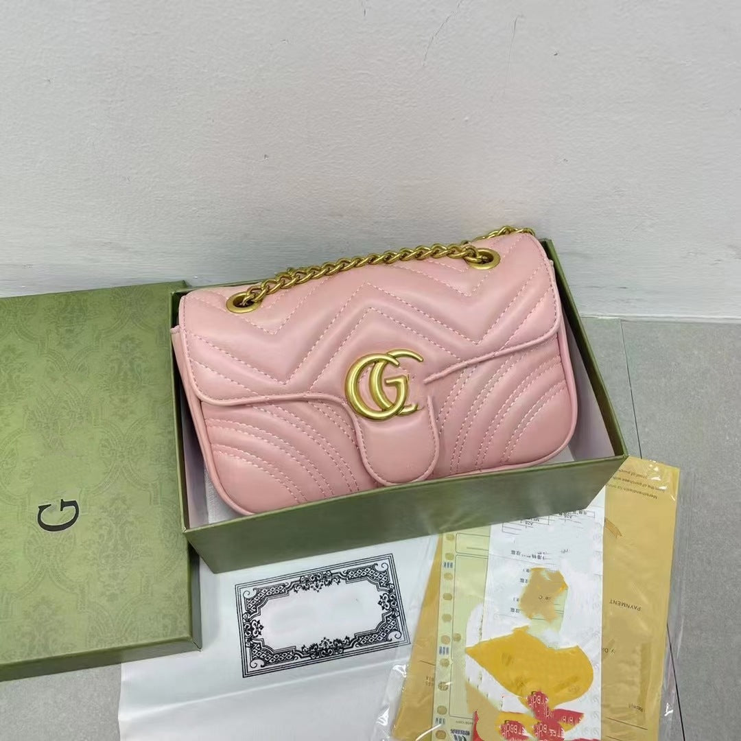 Bolso doble G para mujer, bolso Gucci clásico estilo Chanel con cadena de la línea de bordados con diamantes, bolso bandolera de un solo hombro de alta gama