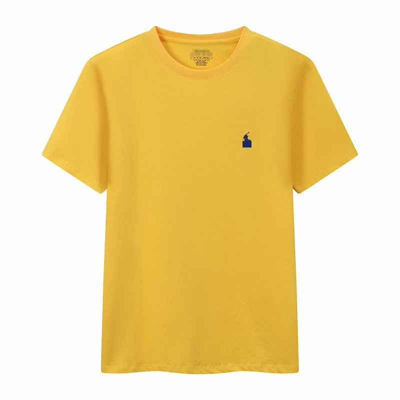 Camiseta masculina de manga corta de cuello redondo y cuello redondo bordada de verano, camiseta informal de manga corta bordada en verano
