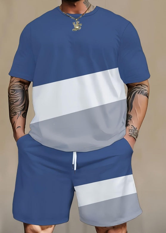 Conjunto casual de hip-hop casual de verano con impresión digital 3D de Amazon de Amazon lleva pantalones cortos de cuello redondo y manga corta sueltos
