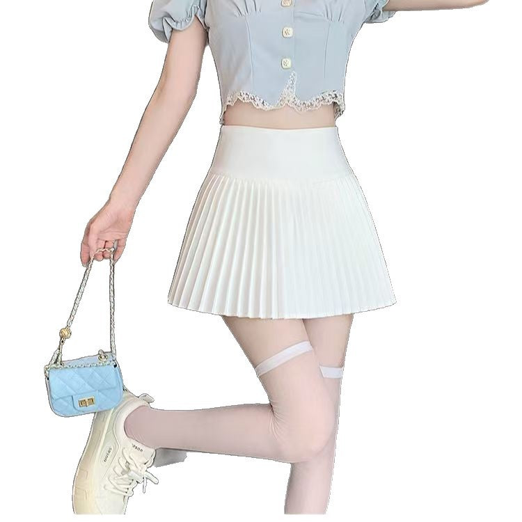 Jupe plissée courte pour femme, nouvelle jupe midi printemps/été, nouvelle jupe trapèze taille haute, amincissante, noir et blanc, anti-exposition