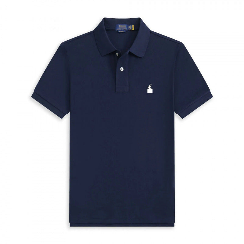 Verano 2025 Comercio Exterior RLoro Camiseta Raco Ralph Lawrence Camiseta de Manga Corta Hombre Logo de Solapa Pony Bordada Ropa Casual Bordada