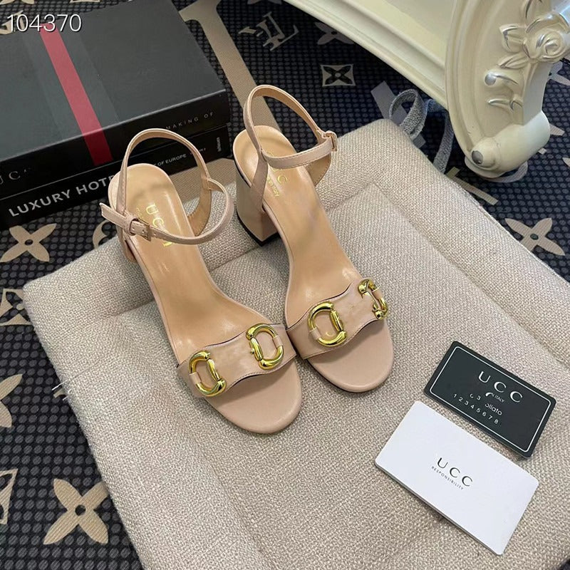 Nuevas sandalias versátiles de tacón grueso y de tacón G Brand Brand 2023, zapatillas negras de tacón alto planas y punta abierta