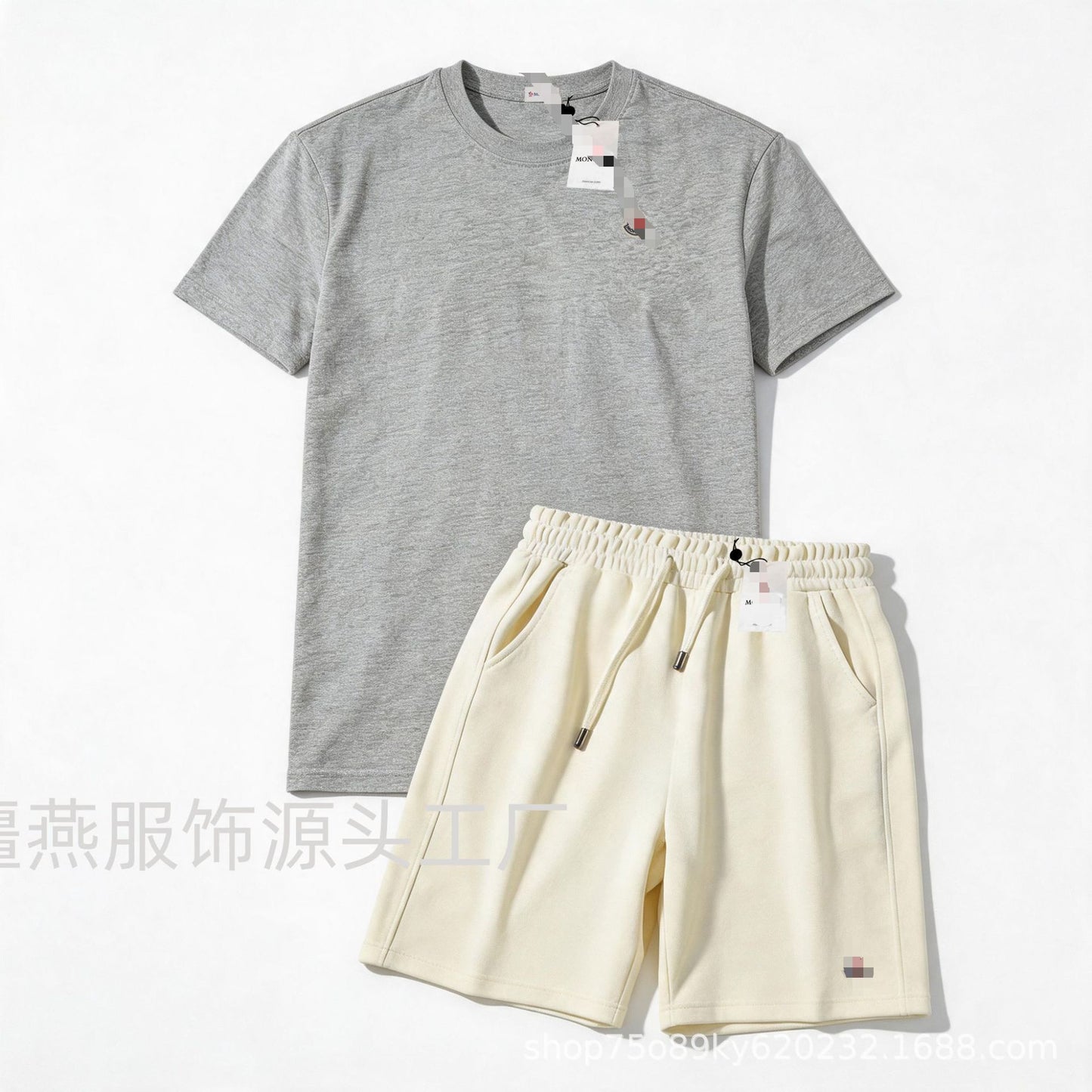 Conjunto versátil de pantalones cortos de algodón Hua para hombre auténtico + conjunto de dos piezas con etiqueta de cuello con cordón