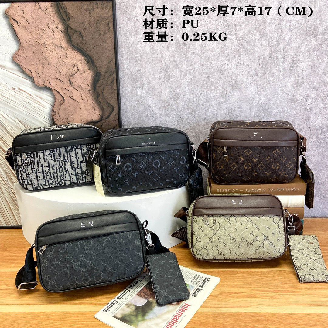 Bolso cruzado estampado de marca de moda para hombres, tira ancha para el hombro, bolso casual madre e hijo de un solo hombro, bolso cuadrado pequeño multifuncional para trabajo y desplazamientos