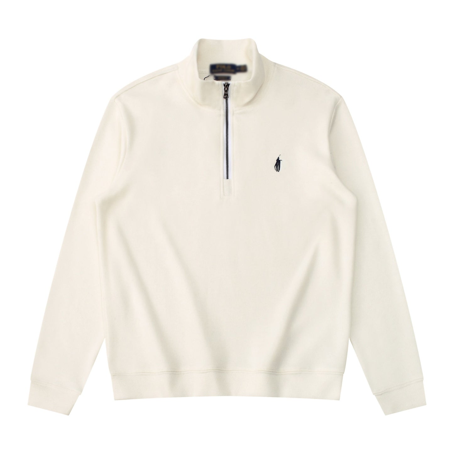 Sudadera americana nueva bordada de ponis americano transfronteriza de outono/invierno, cuello alto, cárdigan polo de algodón puro con cremallera media alta, top informal