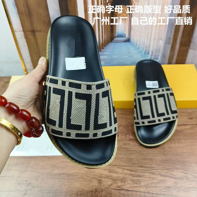42 43 zapatillas de mujer talla grande, nuevo monograma FD Letter, sandalias planas de vaquero elástico de una sola pieza Dropshipping