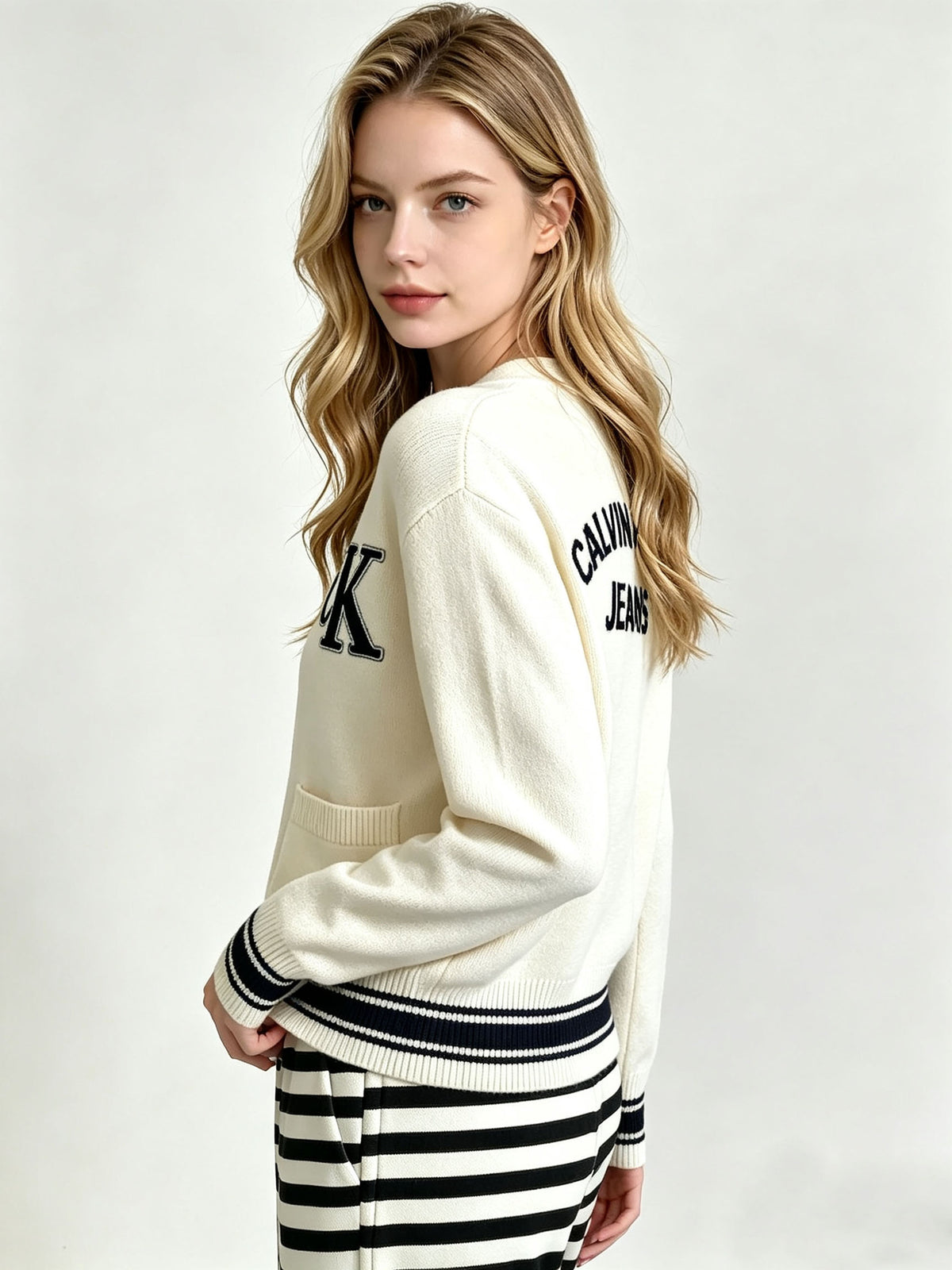 Cardigan Ricamato a Blocchi a V CK | Autunno Inverno