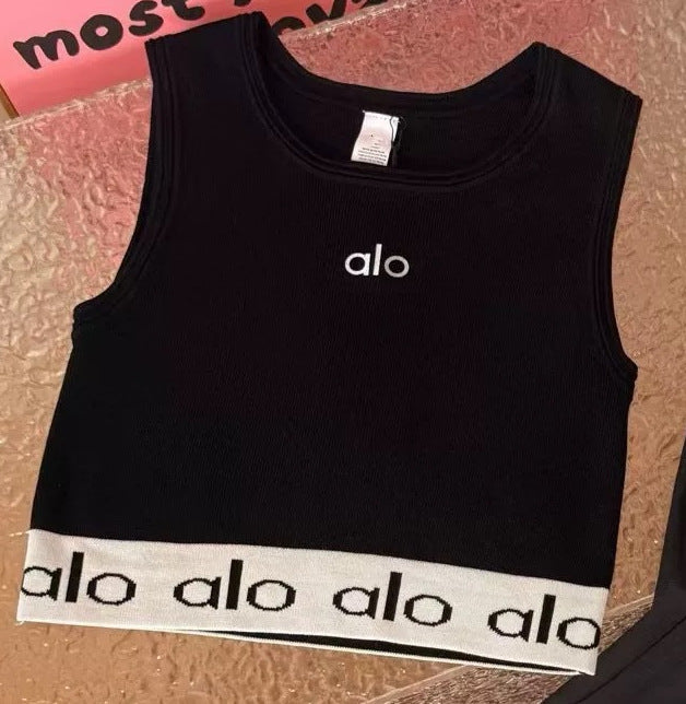 Nuevo verano camiseta deportiva casual sin mangas I-line para mujer slim slim sliming short ribbed con almohadillas de sujetador y camiseta de yoga