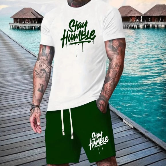 Conjunto casual de hip-hop casual de verano con impresión digital 3D de Amazon de Amazon lleva pantalones cortos de cuello redondo y manga corta sueltos