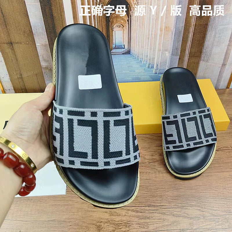 42 43 zapatillas de mujer talla grande, nuevo monograma FD Letter, sandalias planas de vaquero elástico de una sola pieza Dropshipping