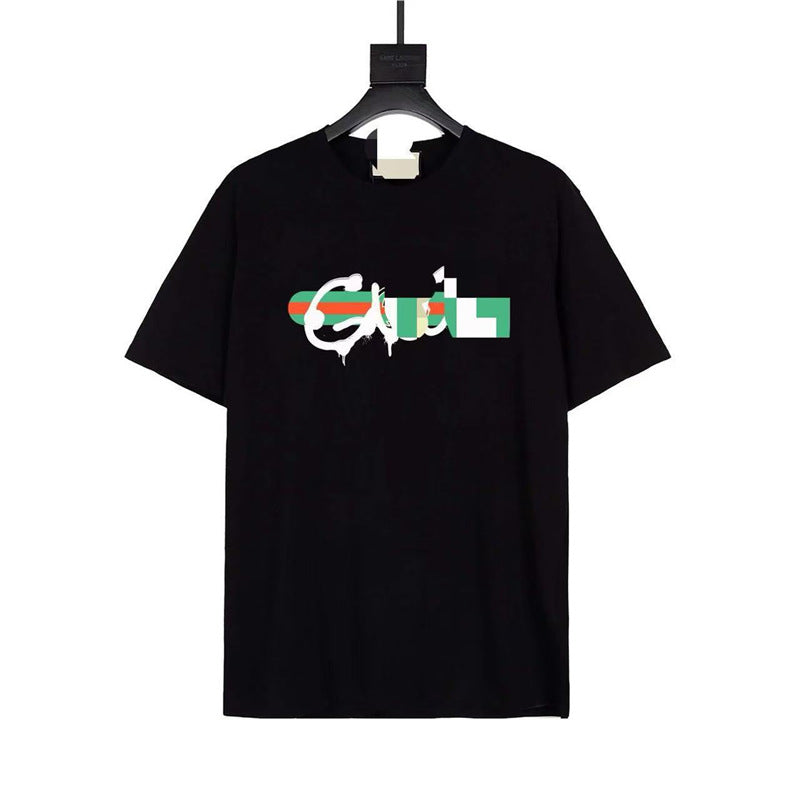 Letra de la familia G, camiseta con estampado de perro de pan, doble anillo, gran logo, manga corta, hombre y mujer de la misma pareja, estilo transfronterizo