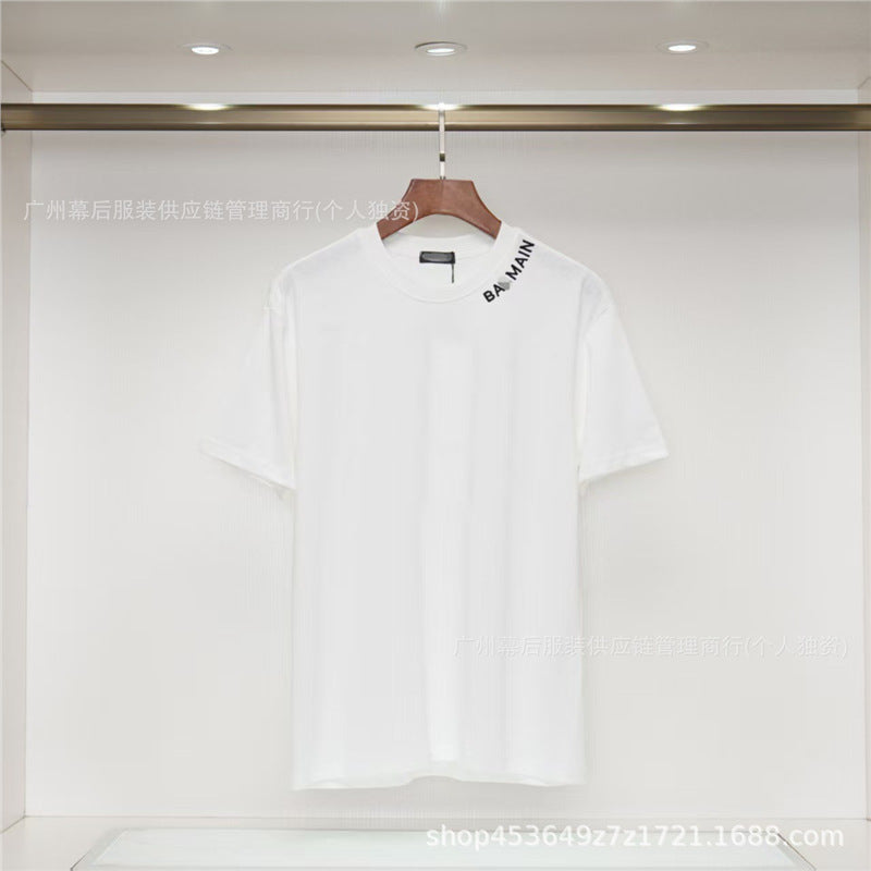 Versión correcta de la tendencia de lujo de París B: 26SS nuevo bordado unisex con cuello redondo, camiseta de algodón de manga corta y manga corta, comercio exterior