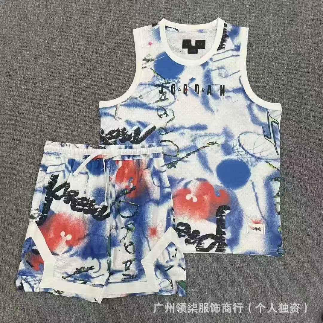 Nuevo chaleco deportivo de baloncesto Flying Man con pantalones cortos, chaleco deportivo casual de correr de secado rápido, transpirable y holgado
