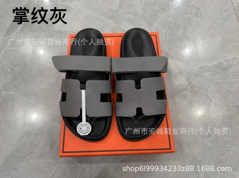 Sandalias Planas Velcro Mujer Suela Gruesa Cuero
