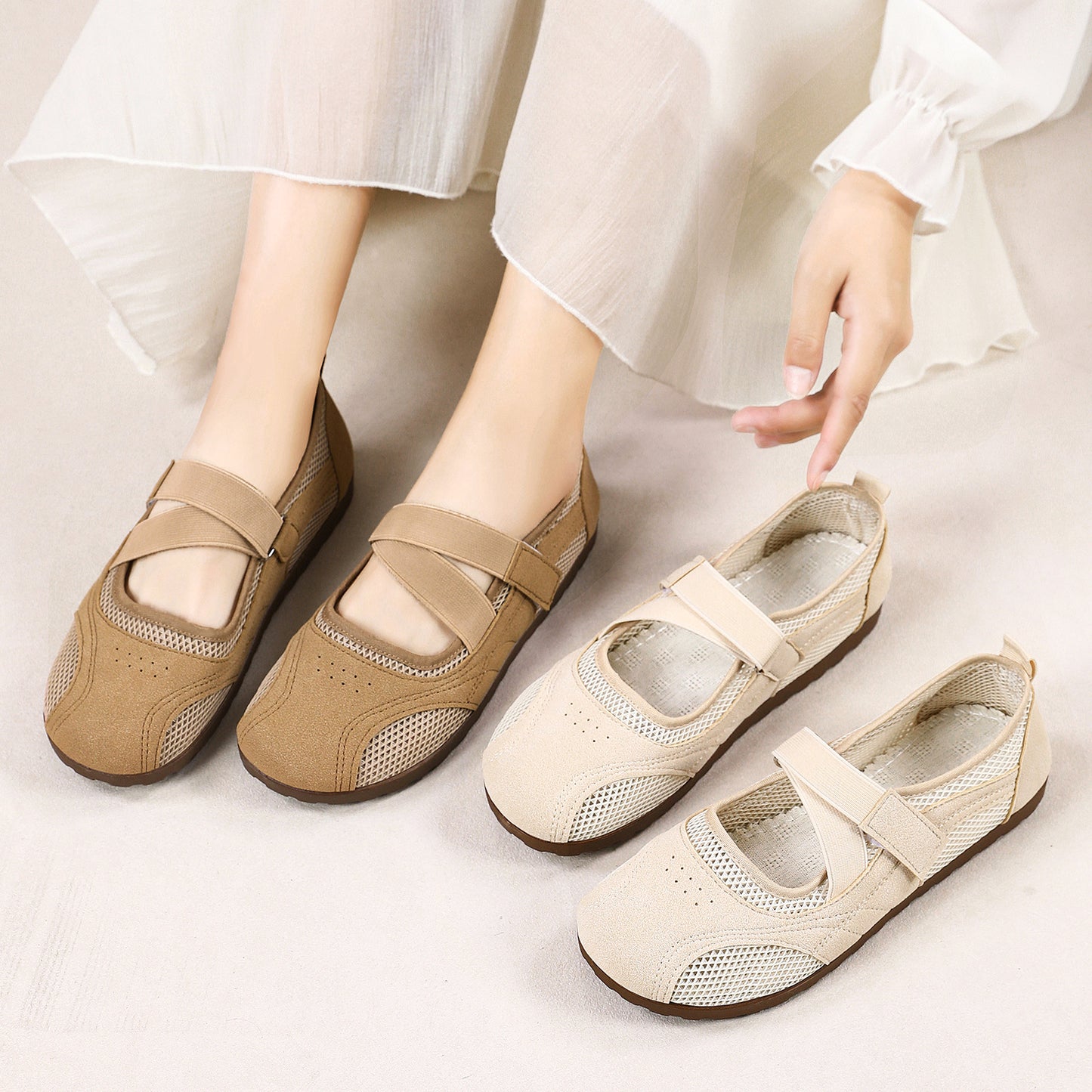 Zapatos de mujer Mary Jane 2026 Verano nuevos Zapatos de malla recortados Velcro Zapatos Casual Versátiles Zapatos de mujer