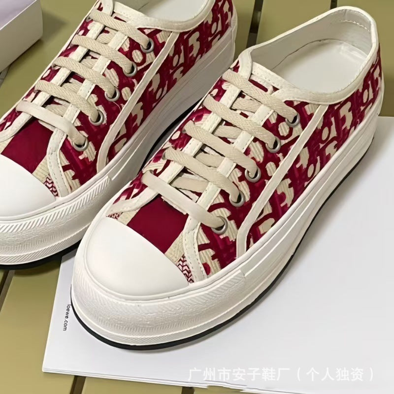 Familia D zapatos planos de mujer de primavera y otoño con letras bordadas, zapatos planos de mujer con cordones resaltados y versátiles, descanso transpirable y conjunto completo de embalaje