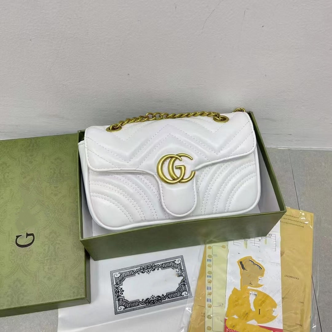Bolso doble G para mujer, bolso Gucci clásico estilo Chanel con cadena de la línea de bordados con diamantes, bolso bandolera de un solo hombro de alta gama