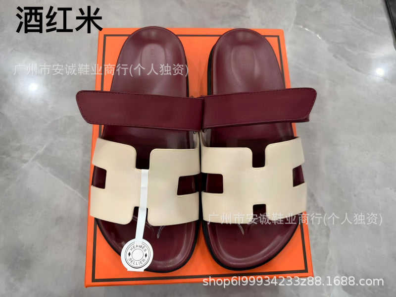 Sandalias Planas Velcro Mujer Suela Gruesa Cuero