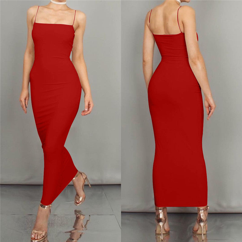 Encuentra ropa femenina europea y americana sexy, tirante, temperamento y falda larga, vestido ajustado para mujeres al por mayor,