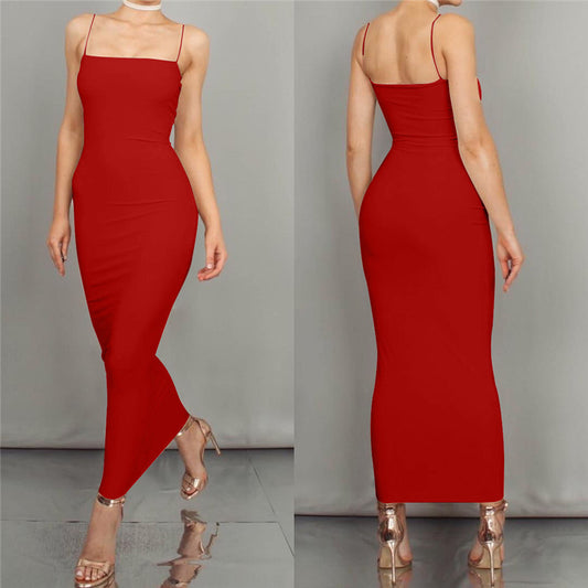 Langes, eng anliegendes Kleid mit Trägern für Damen | Sexy Temperament