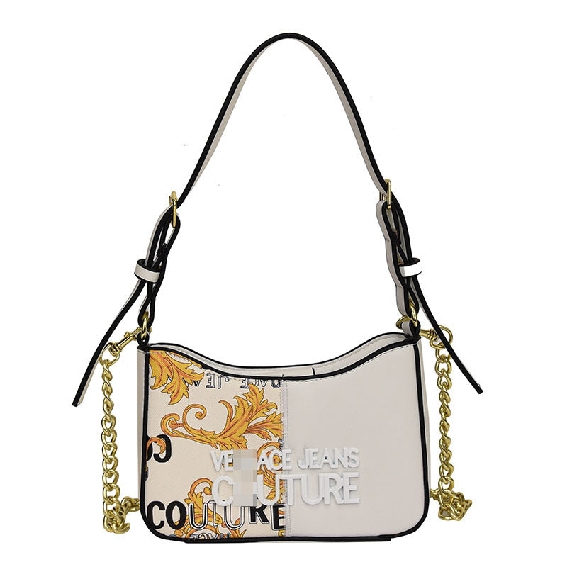 Bolsa de brazo de diseño francés de nicho, nueva moda casual de alta gama, versátil con costura y cadena estampada de alta gama, bolso de hombro