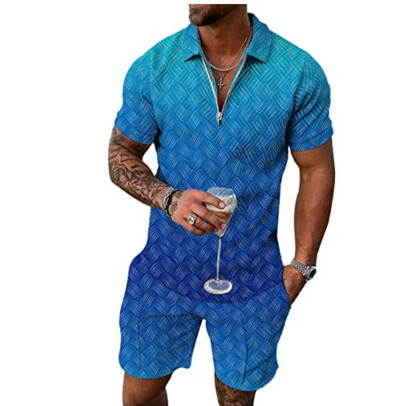 Conjunto de dos piezas de manga corta y pantalones cortos de Amazon de verano transfronterizo 2024 para comercio exterior, conjunto deportivo casual masculino