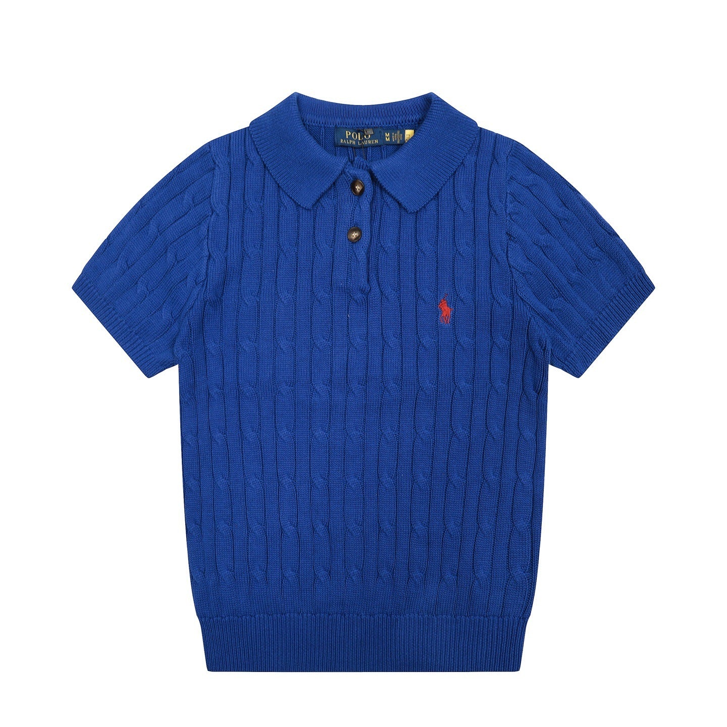 Camiseta ajustada de mujer de punto de punto de pony Ralph Lanins Rough Summer, punto transfronterizo, camiseta de solapa de pony de punto