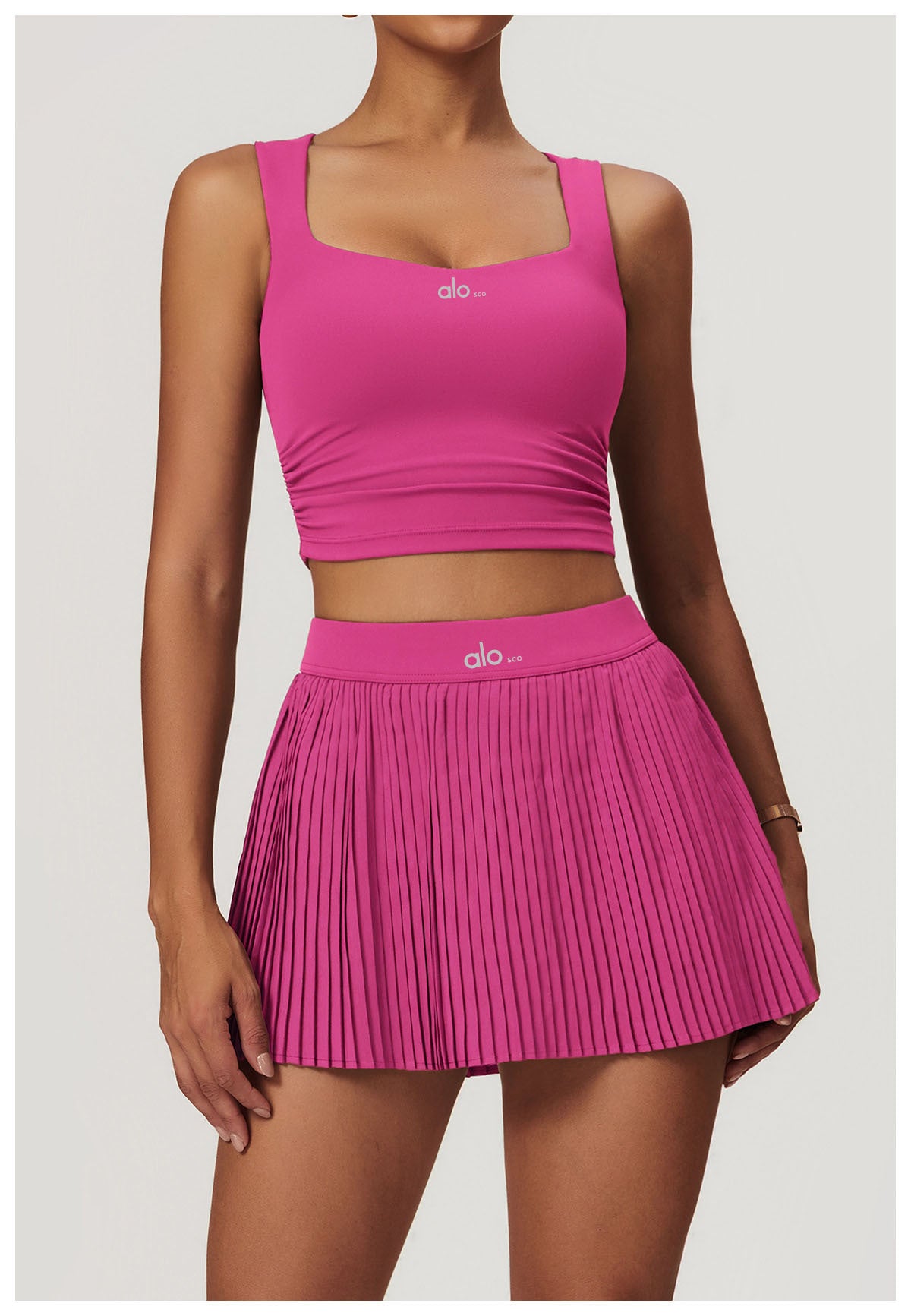 Conjunto de falda de tenis de ALOSCO, set de yoga para exteriores, camiseta de sujetadores de dos piezas, falda deportiva antideslizante de secado rápido